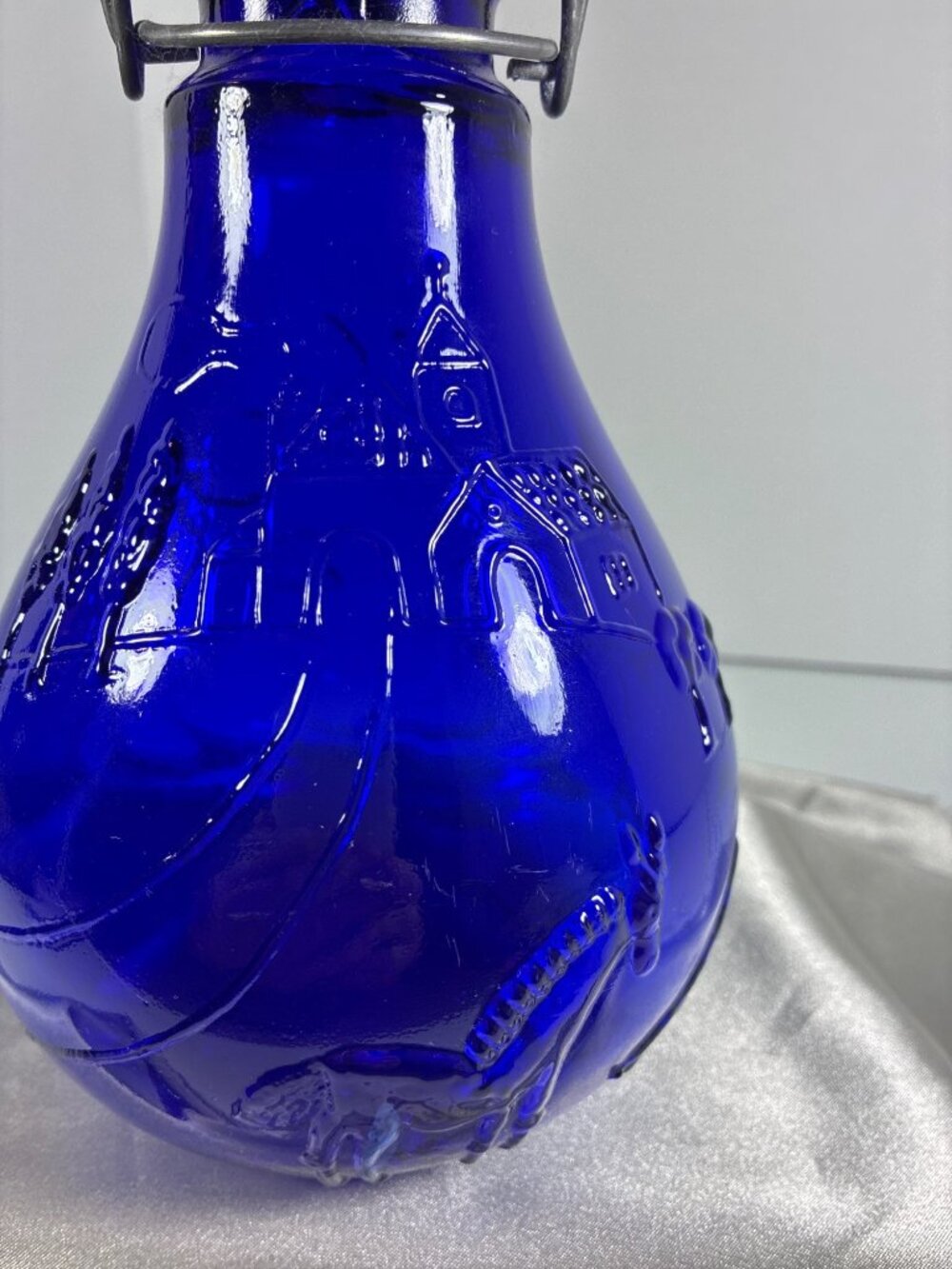 Vintage Italian Cobalt Blue Embossed Glass Bottle - Picture 6 of 15